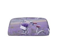 CHANGLEI Lavender Field Bike Personalised Leather Pencil Case for Girls Boys,Printed Lightweight Pencil Stationery Case