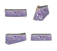 CHANGLEI Lavender Field Bike Printed Triangular Pencil Case,Cross Texture Pu Leather Cosmetic Pouch, Large Capacity Pen Bag with Zipper