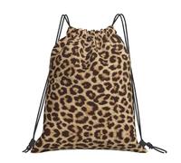 CHANGLEI Leopard Pattern Large Casual Drawstring Backpack With Print,Water-Resistant Polyester,Lightweight Durable,Black Contrast Back For Gym,Yoga,Travel
