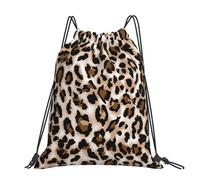 CHANGLEI Leopard Print Large Casual Drawstring Backpack With Print,Water-Resistant Polyester,Lightweight Durable,Black Contrast Back For Gym,Yoga,Travel