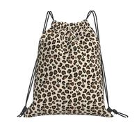 CHANGLEI Leopard Print Large Casual Drawstring Backpack With Print,Water-Resistant Polyester,Lightweight Durable,Black Contrast Back For Gym,Yoga,Travel