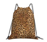 CHANGLEI Leopard Print Large Casual Drawstring Backpack With Print,Water-Resistant Polyester,Lightweight Durable,Black Contrast Back For Gym,Yoga,Travel
