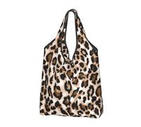 CHANGLEI Leopard Print Reusable Foldable Shopping Bag With All-Over Print-Waterproof Grocery Tote,Compact Carry Pouch,Holds 50lbs,Eco-Friendly Machine Washable