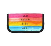 CHANGLEI Let All You Do Be Done with Love Large Capacity Canvas Pencil Case 19x9x5 Cm,Double Zipper Inner Mesh Pocket Pen Bag,Multi-Purpose Storage Bag