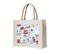 CHANGLEI London Eco-Friendly Heavy Duty Canvas Tote Bag,Large Reusable Shopping Bag With Double-Sided Print,Durable Comfortable Carry Handles