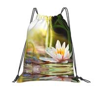 CHANGLEI Lotus Blossom Large Casual Drawstring Backpack With Print,Water-Resistant Polyester,Lightweight Durable,Black Contrast Back For Gym,Yoga,Travel