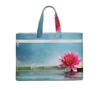CHANGLEI Lotus Flower Bamboo Full Art Print Canvas Document Bag, Dual Zipper Pocket Tote Bag, Large Capacity Portable File Organizer 11x15inch
