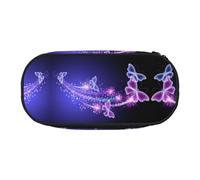 CHANGLEI Lovely Purple Butterfly Double-Zip Pencil Case with 4 Pen Slots Mesh Pocket,Print Lightweight Durable Polyester Pencil Pouch for School,Office,Or Makeup Organizer