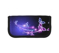 CHANGLEI Lovely Purple Butterfly Large Capacity Canvas Pencil Case 19x9x5 Cm,Double Zipper Inner Mesh Pocket Pen Bag,Multi-Purpose Storage Bag