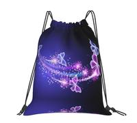CHANGLEI Lovely Purple Butterfly Large Casual Drawstring Backpack With Print,Water-Resistant Polyester,Lightweight Durable,Black Contrast Back For Gym,Yoga,Travel