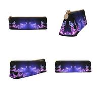 CHANGLEI Lovely Purple Butterfly Printed Triangular Pencil Case,Cross Texture Pu Leather Cosmetic Pouch, Large Capacity Pen Bag with Zipper