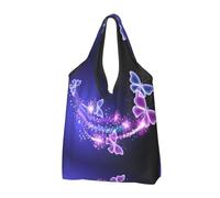 CHANGLEI Lovely Purple Butterfly Reusable Foldable Shopping Bag With All-Over Print-Waterproof Grocery Tote,Compact Carry Pouch,Holds 50lbs,Eco-Friendly Machine Washable