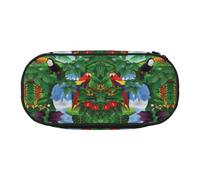 CHANGLEI Macaw and Toucan Perching of American Rainforests Double-Zip Pencil Case with 4 Pen Slots Mesh Pocket,Print Lightweight Durable Polyester Pencil Pouch for School,Office,Or Makeup Organizer
