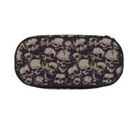 CHANGLEI Many Skulls Get Together Double-Zip Pencil Case with 4 Pen Slots Mesh Pocket,Print Lightweight Durable Polyester Pencil Pouch for School,Office,Or Makeup Organizer