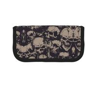 CHANGLEI Many Skulls Get Together Sturdy Canvas Pencil Case with Full-Print Design,Double Zip Closure, Black Border Contrasting Design Multi-Use Organizer