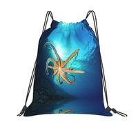 CHANGLEI Marine Biology Large Casual Drawstring Backpack With Print,Water-Resistant Polyester,Lightweight Durable,Black Contrast Back For Gym,Yoga,Travel