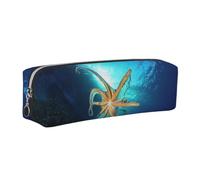 CHANGLEI Marine Biology Minimalist All-Over Print Cross-Grain PVC Leather Zipper Pencil Case, Soft Lined Portable Pen Pouch Stationery Bag