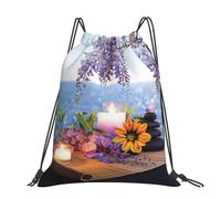 CHANGLEI Massage Stones With Flower Large Casual Drawstring Backpack With Print,Water-Resistant Polyester,Lightweight Durable,Black Contrast Back For Gym,Yoga,Travel