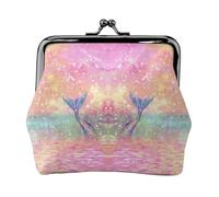 CHANGLEI Mermaid Tail Women's Bifold Kiss Lock Coin Purse-Double-Sided Printed Leather Small Wallet for Cards,Cash,Coins-Secure Clasp Closure for Women Or Girls