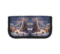 CHANGLEI Merry Christmas-2 Large Canvas Pencil Case for Girls Boys,Printed Personalised Lightweight Pencil Stationery Case