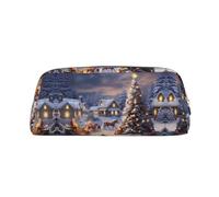 CHANGLEI Merry Christmas-2 Personalised Leather Pencil Case for Girls Boys,Printed Lightweight Pencil Stationery Case