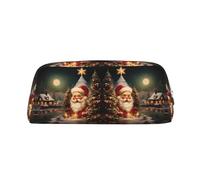 CHANGLEI Merry Christmas-6 Personalised Leather Pencil Case for Girls Boys,Printed Lightweight Pencil Stationery Case