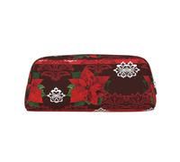 CHANGLEI Merry Christmas Flower Personalised Leather Pencil Case for Girls Boys,Printed Lightweight Pencil Stationery Case