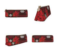 CHANGLEI Merry Christmas Flower Printed Triangular Pencil Case,Cross Texture Pu Leather Cosmetic Pouch, Large Capacity Pen Bag with Zipper
