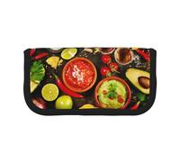 CHANGLEI Mexican Food Sturdy Canvas Pencil Case with Full-Print Design,Double Zip Closure, Black Border Contrasting Design Multi-Use Organizer
