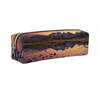 CHANGLEI Mountain View At Sunrise Minimalist All-Over Print Cross-Grain PVC Leather Zipper Pencil Case, Soft Lined Portable Pen Pouch Stationery Bag