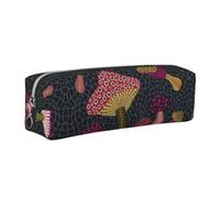 CHANGLEI Mushroom Minimalist All-Over Print Cross-Grain PVC Leather Zipper Pencil Case, Soft Lined Portable Pen Pouch Stationery Bag