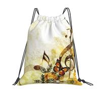 CHANGLEI Music Roses Romantic Large Casual Drawstring Backpack With Print,Water-Resistant Polyester,Lightweight Durable,Black Contrast Back For Gym,Yoga,Travel