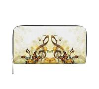 CHANGLEI Music Roses Romantic Long Zip Around Pu Leather Clutch Wallet for Women,Multi-Functional Purse with Coin Pocket, Multiple Card Slots and Organizer Compartments