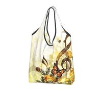 CHANGLEI Music Roses Romantic Reusable Foldable Shopping Bag With All-Over Print-Waterproof Grocery Tote,Compact Carry Pouch,Holds 50lbs,Eco-Friendly Machine Washable