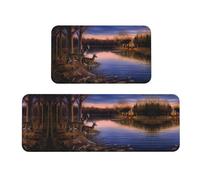 CHANGLEI Nature Wild Animal Deers Kitchen Mat Set Of 2, Crystal Velvet Soft Absorbent Non-Slip Floor Mats, Water-Resistant Rugs (All-Over Print)