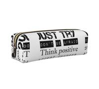 CHANGLEI Never Give Up Minimalist All-Over Print Cross-Grain PVC Leather Zipper Pencil Case, Soft Lined Portable Pen Pouch Stationery Bag
