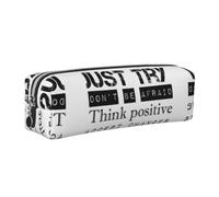CHANGLEI Never Give Up Minimalist All-Over Print Cross-Grain PVC Leather Zipper Pencil Case, Soft Lined Portable Pen Pouch Stationery Bag