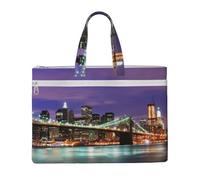 CHANGLEI New York Night Full Art Print Canvas Document Bag, Dual Zipper Pocket Tote Bag, Large Capacity Portable File Organizer 11x15inch