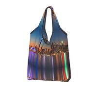 CHANGLEI Night Canada Reusable Foldable Shopping Bag With All-Over Print-Waterproof Grocery Tote,Compact Carry Pouch,Holds 50lbs,Eco-Friendly Machine Washable