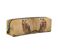 CHANGLEI Owl Standing On The Tree Minimalist All-Over Print Cross-Grain PVC Leather Zipper Pencil Case, Soft Lined Portable Pen Pouch Stationery Bag