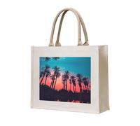 CHANGLEI Palm Tree Sunset Eco-Friendly Heavy Duty Canvas Tote Bag,Large Reusable Shopping Bag With Double-Sided Print,Durable Comfortable Carry Handles