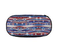 CHANGLEI Patriotic Stars Strips Independence Day Double-Zip Pencil Case with 4 Pen Slots Mesh Pocket,Print Lightweight Durable Polyester Pencil Pouch for School,Office,Or Makeup Organizer
