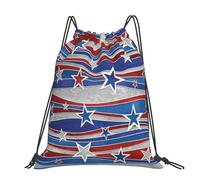 CHANGLEI Patriotic Stars Strips Independence Day Large Casual Drawstring Backpack With Print,Water-Resistant Polyester,Lightweight Durable,Black Contrast Back For Gym,Yoga,Travel