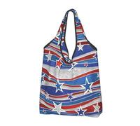 CHANGLEI Patriotic Stars Strips Independence Day Reusable Foldable Shopping Bag With All-Over Print-Waterproof Grocery Tote,Compact Carry Pouch,Holds 50lbs,Eco-Friendly Machine Washable