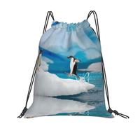 CHANGLEI Penguin Large Casual Drawstring Backpack With Print,Water-Resistant Polyester,Lightweight Durable,Black Contrast Back For Gym,Yoga,Travel