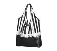 CHANGLEI Piano Reusable Foldable Shopping Bag With All-Over Print-Waterproof Grocery Tote,Compact Carry Pouch,Holds 50lbs,Eco-Friendly Machine Washable