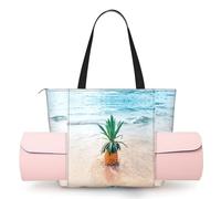 CHANGLEI Pineapple By The Sea Women'S Yoga Mat Bag With All-Over Print,Lightweight Polyester Shoulder Gym Bag,Front Open Pocket For Yoga Mat, Towel