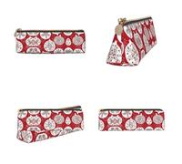 CHANGLEI Pomegranate Painting Printed Triangular Pencil Case,Cross Texture Pu Leather Cosmetic Pouch, Large Capacity Pen Bag with Zipper