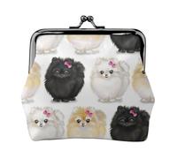 CHANGLEI Pomeranians Pattern Women's Bifold Kiss Lock Coin Purse-Double-Sided Printed Leather Small Wallet for Cards,Cash,Coins-Secure Clasp Closure for Women Or Girls