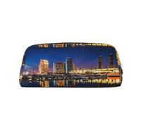 CHANGLEI Portland at Night Personalised Leather Pencil Case for Girls Boys,Printed Lightweight Pencil Stationery Case